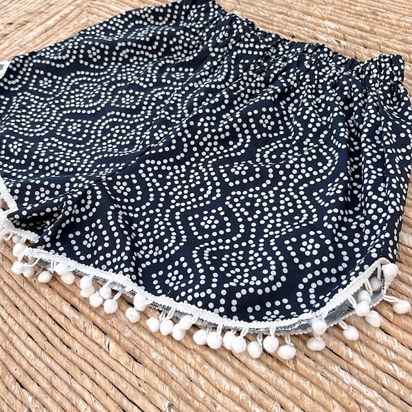 Boho Shorts. Black w/ White Polka Dots & Pom Poms. Small / Medium. - Picture 2 of 9